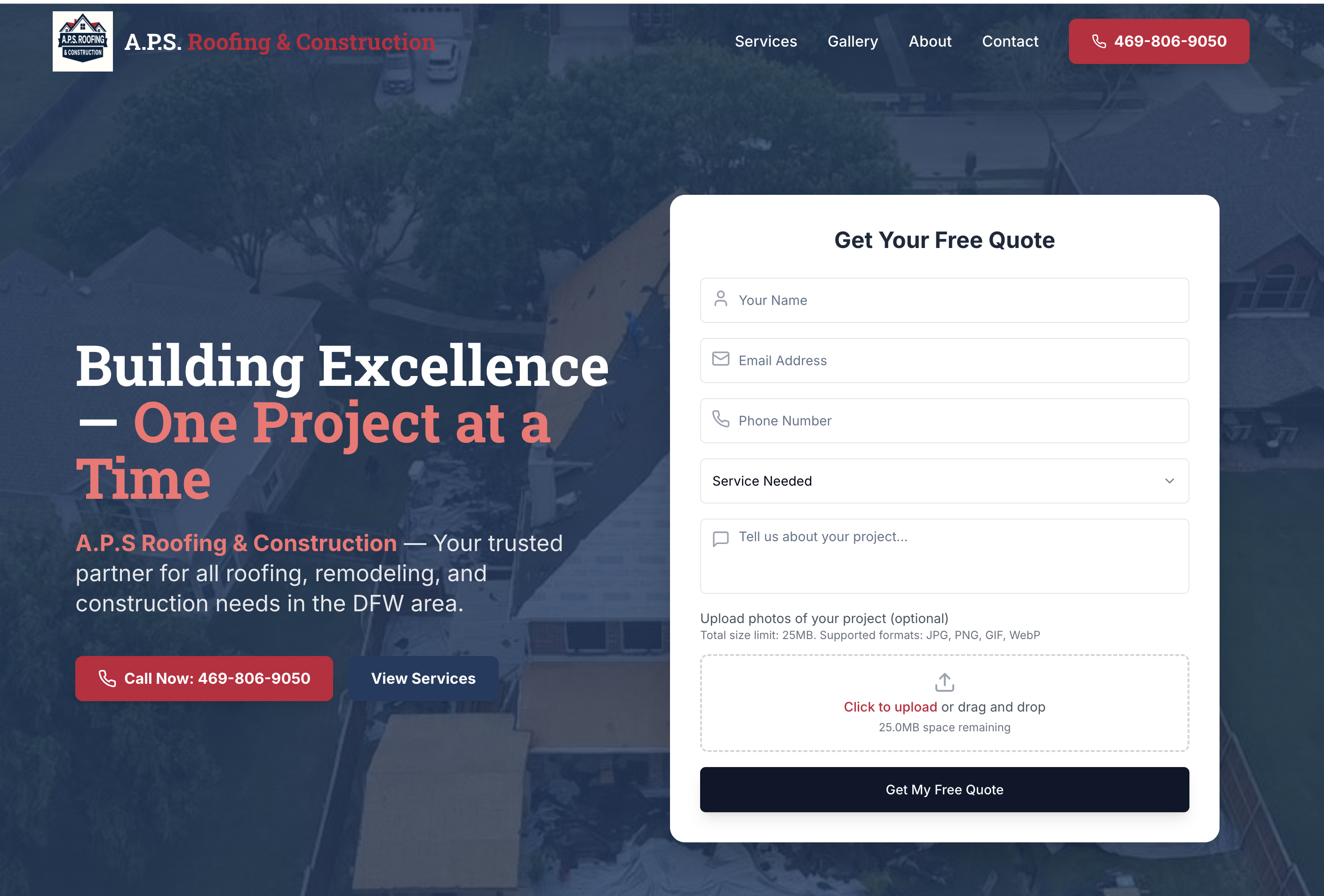 APS Construction DFW website preview